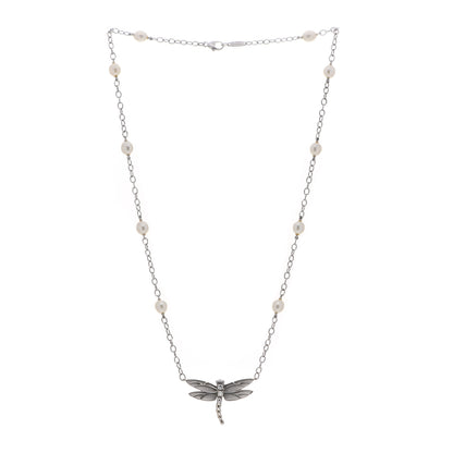 Tiffany 18K White Gold Diamond Pearl Dragonfly Station Necklace 3 of 6
