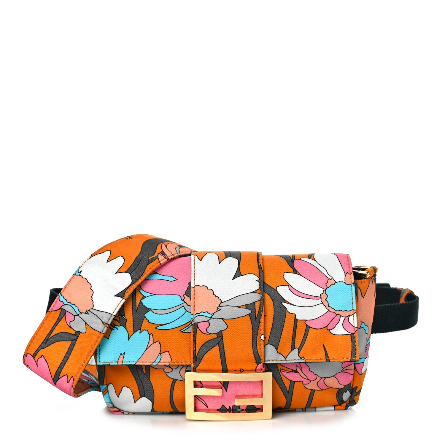 Fendi Nylon Vitello Century Opaco All Over Floral Belt Baguette Aranciata Burnt Orange 1 of 8