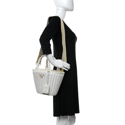 Prada Wicker Canvas Shoulder Bag White 3 of 41
