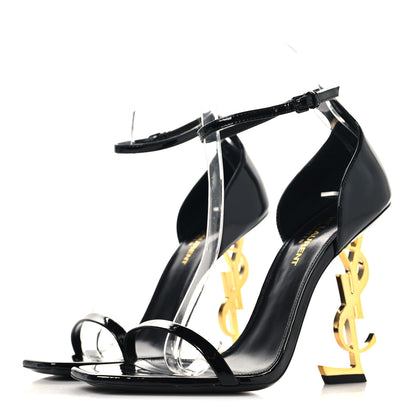 Saint Laurent Patent Calfskin Opyum 110 Sandals 37.5 Black Gold 4 of 9