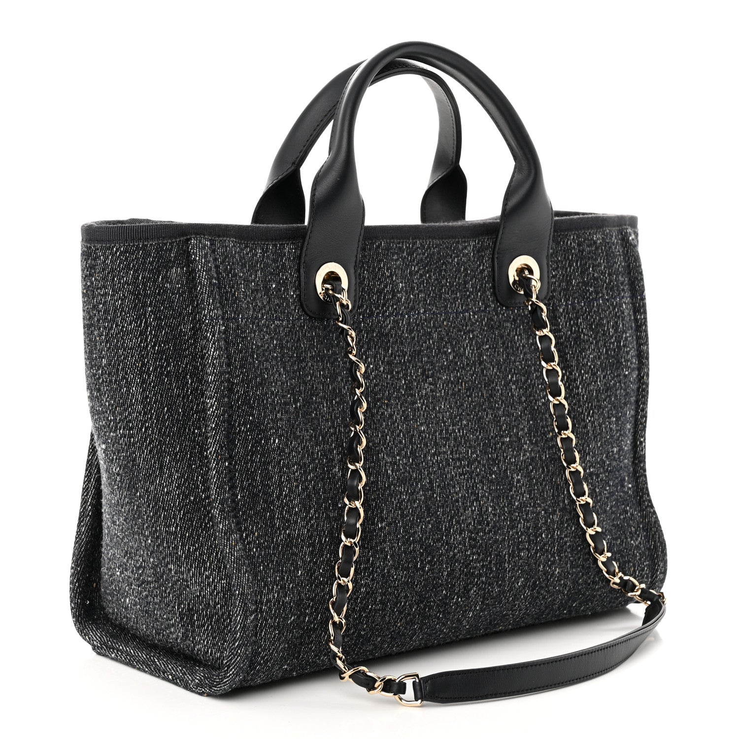 Chanel Denim Small Deauville Tote Dark Blue White 4 of 11