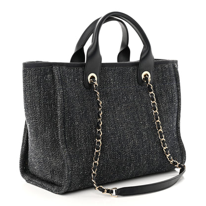Chanel Denim Small Deauville Tote Dark Blue White 4 of 11
