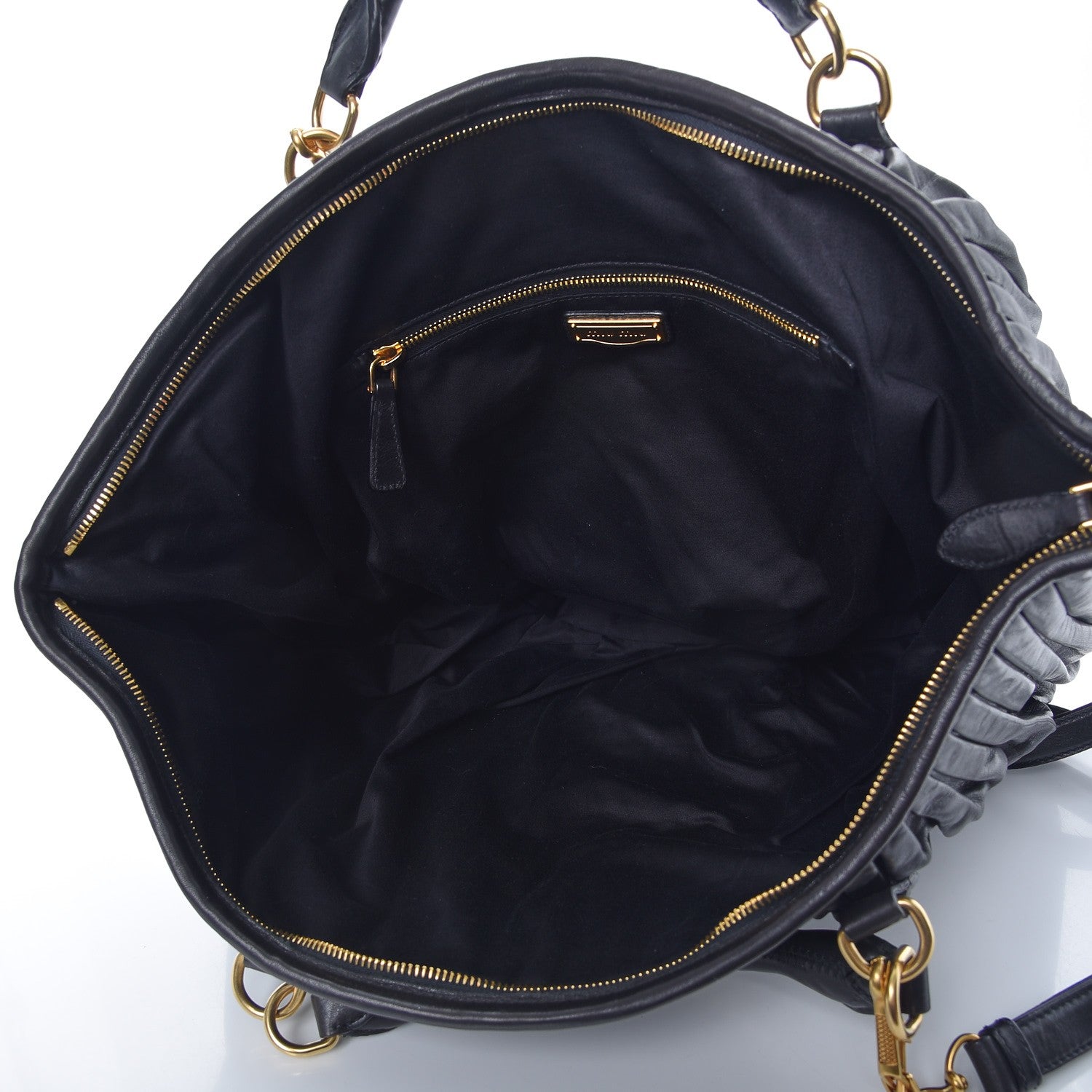 Miu Miu Vitello Lux Pleated Tote Nero Black 5 of 8