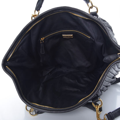 Miu Miu Vitello Lux Pleated Tote Nero Black 5 of 8