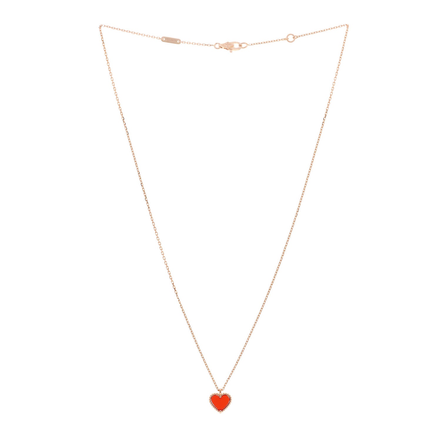Van Cleef & Arpels 18k Rose Gold Carnelian Sweet Alhambra Heart Pendant Necklace 3 of 6