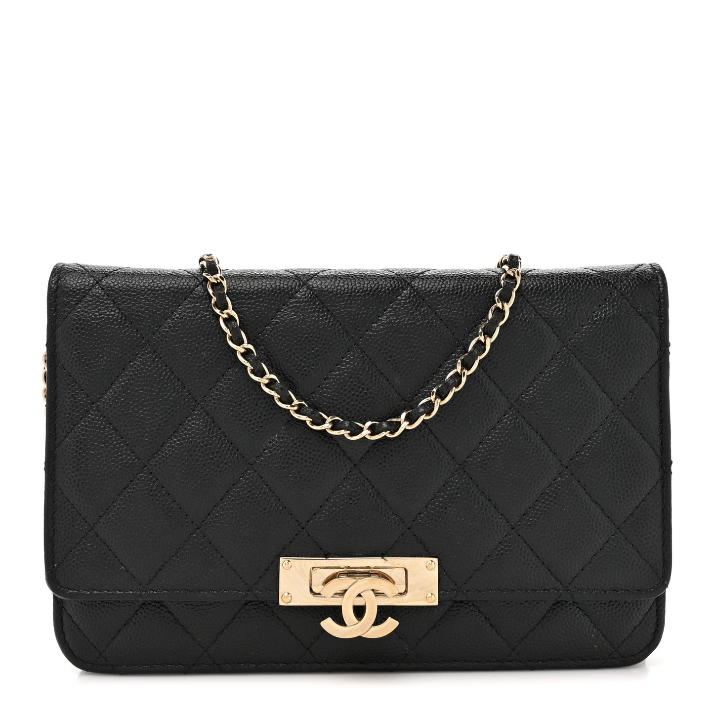 Caviar Quilted Golden Class Wallet On Chain WOC Black