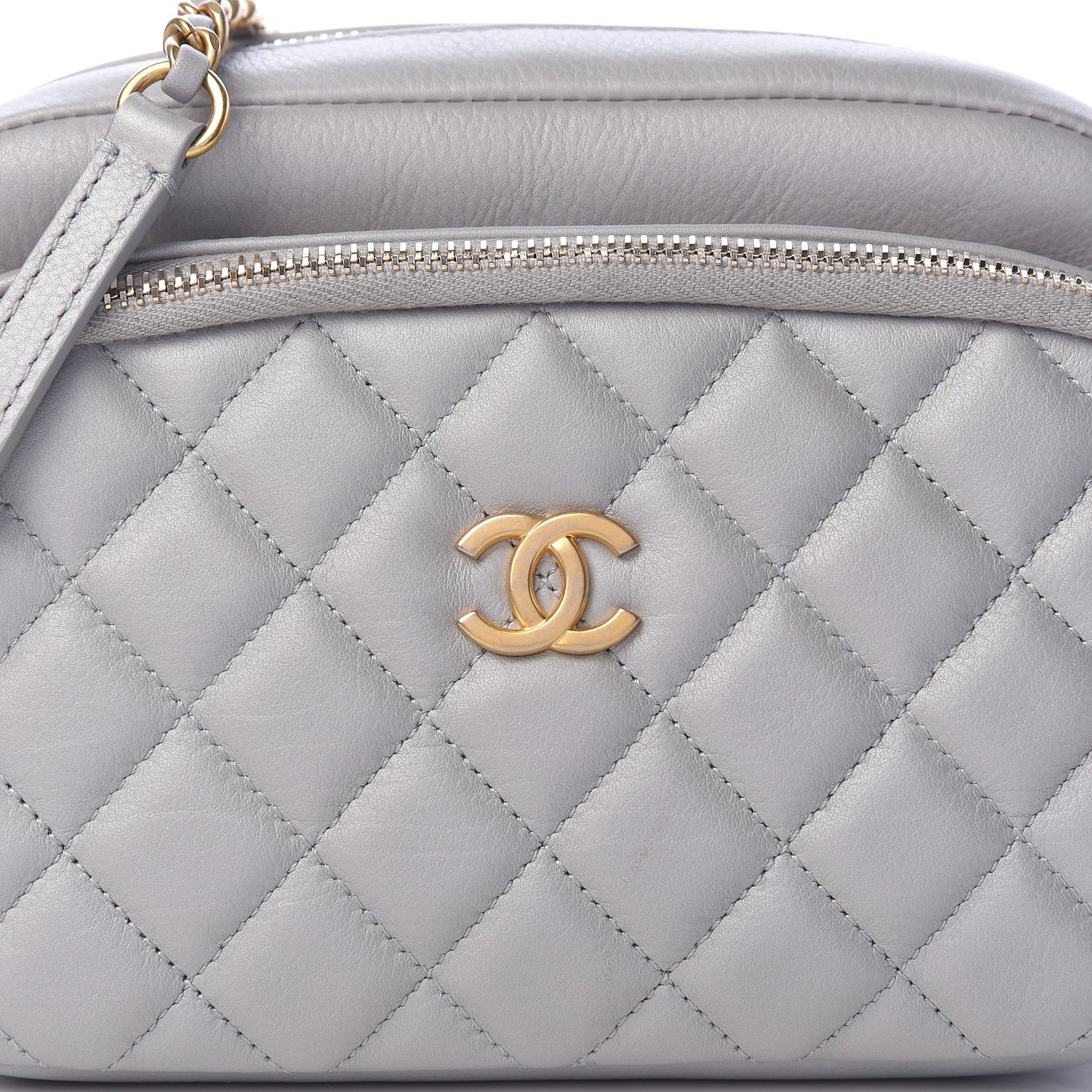 Iridescent Calfskin Quilted Day Trips Camera Case Light Grey