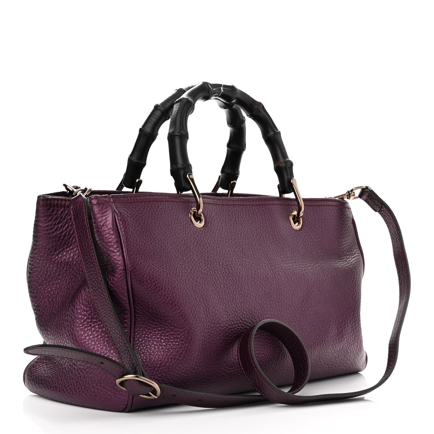 Gucci Pebbled Calfskin Medium Bamboo Shopper Tote Purple 3 of 13