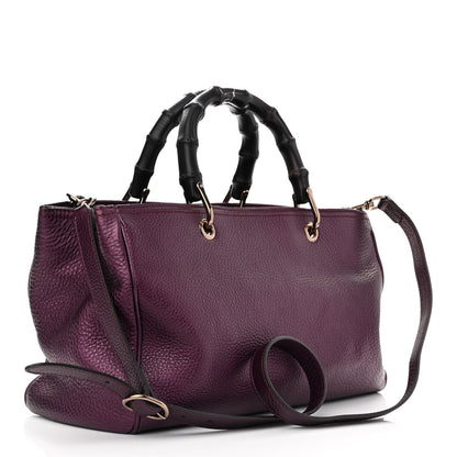 Gucci Pebbled Calfskin Medium Bamboo Shopper Tote Purple 3 of 13