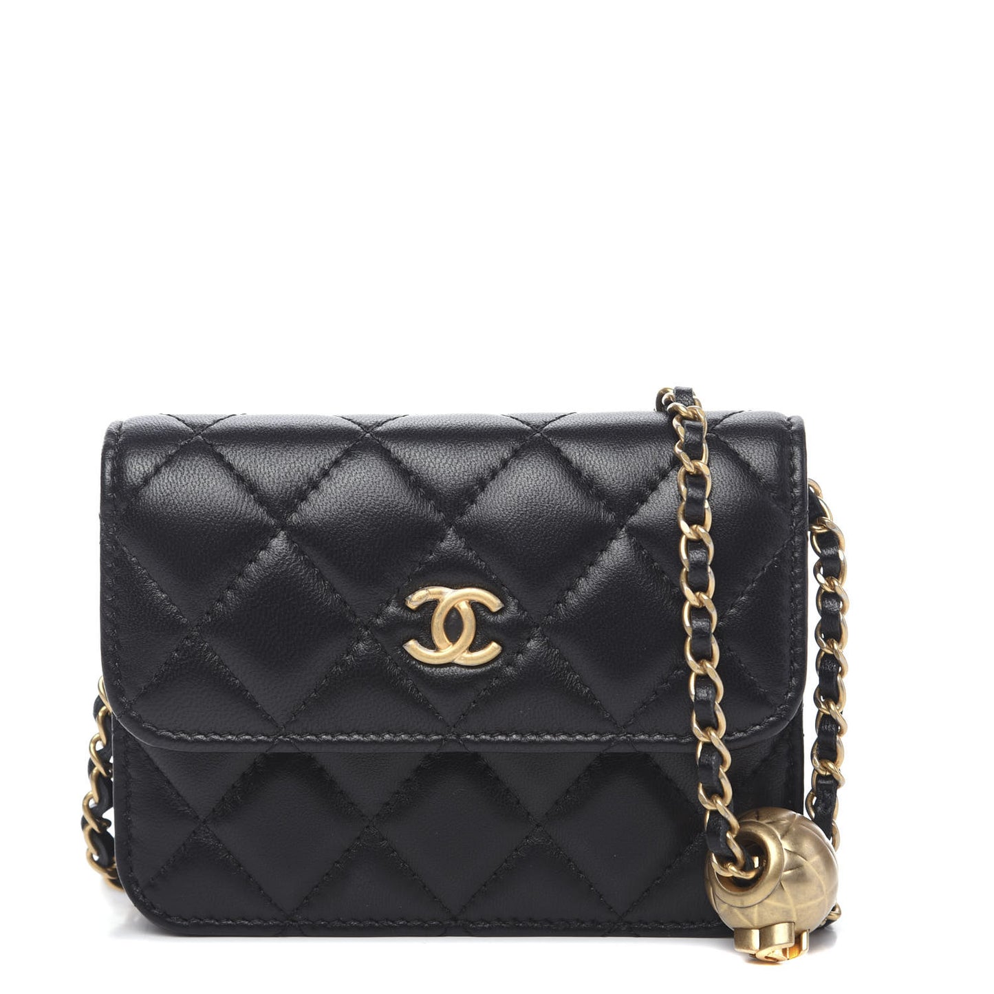 Lambskin Quilted Pearl Crush Clutch With Chain Black