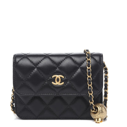 Chanel Lambskin Quilted Pearl Crush Clutch With Chain Black 1 of 8