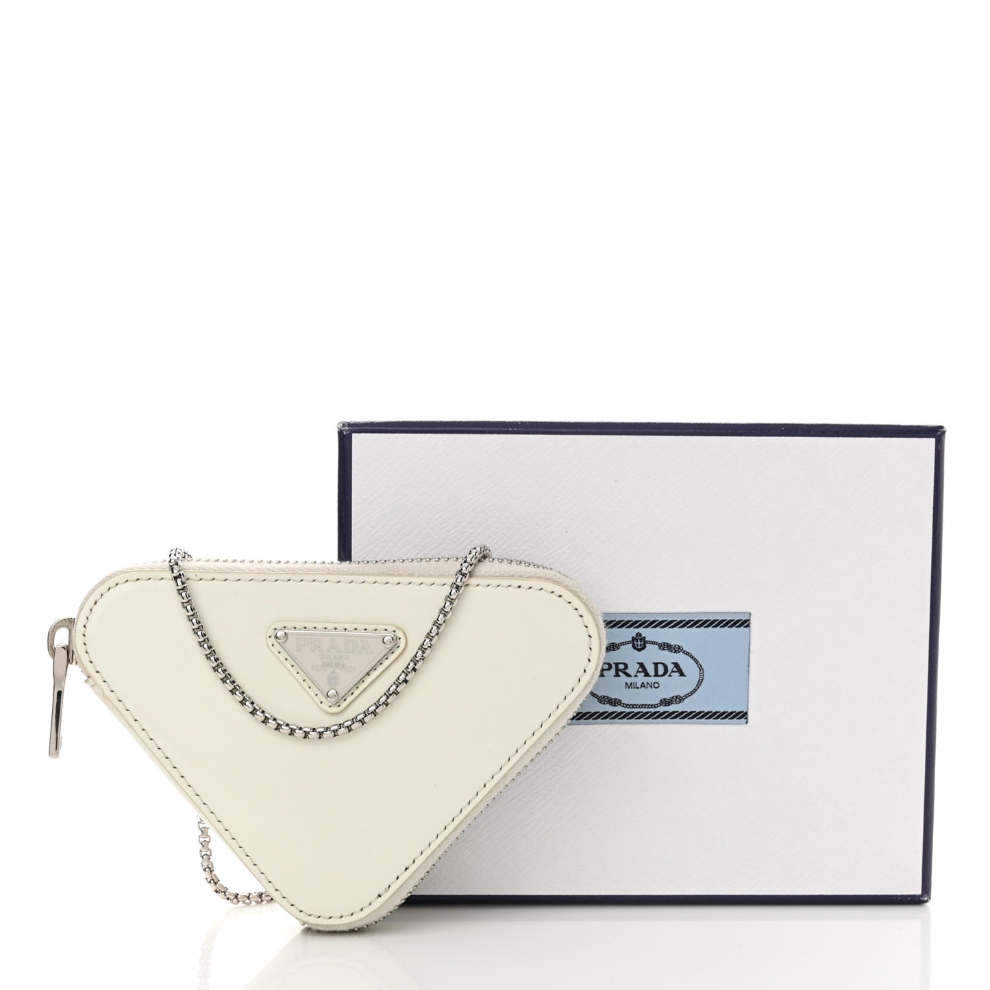 Spazzolato Mini Triangle Chain Crossbody Pouch White