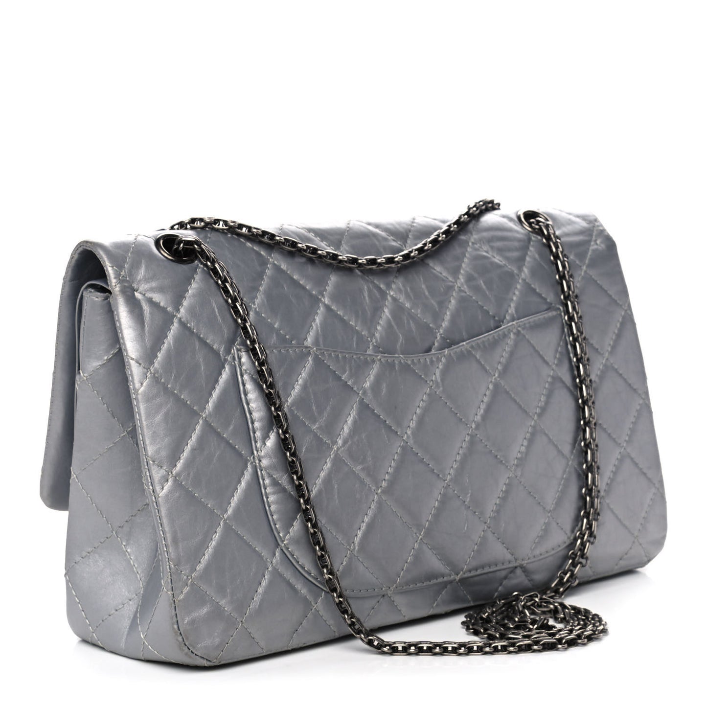Metallic Aged Calfskin Quilted 2.55 Reissue 227 Flap Silver