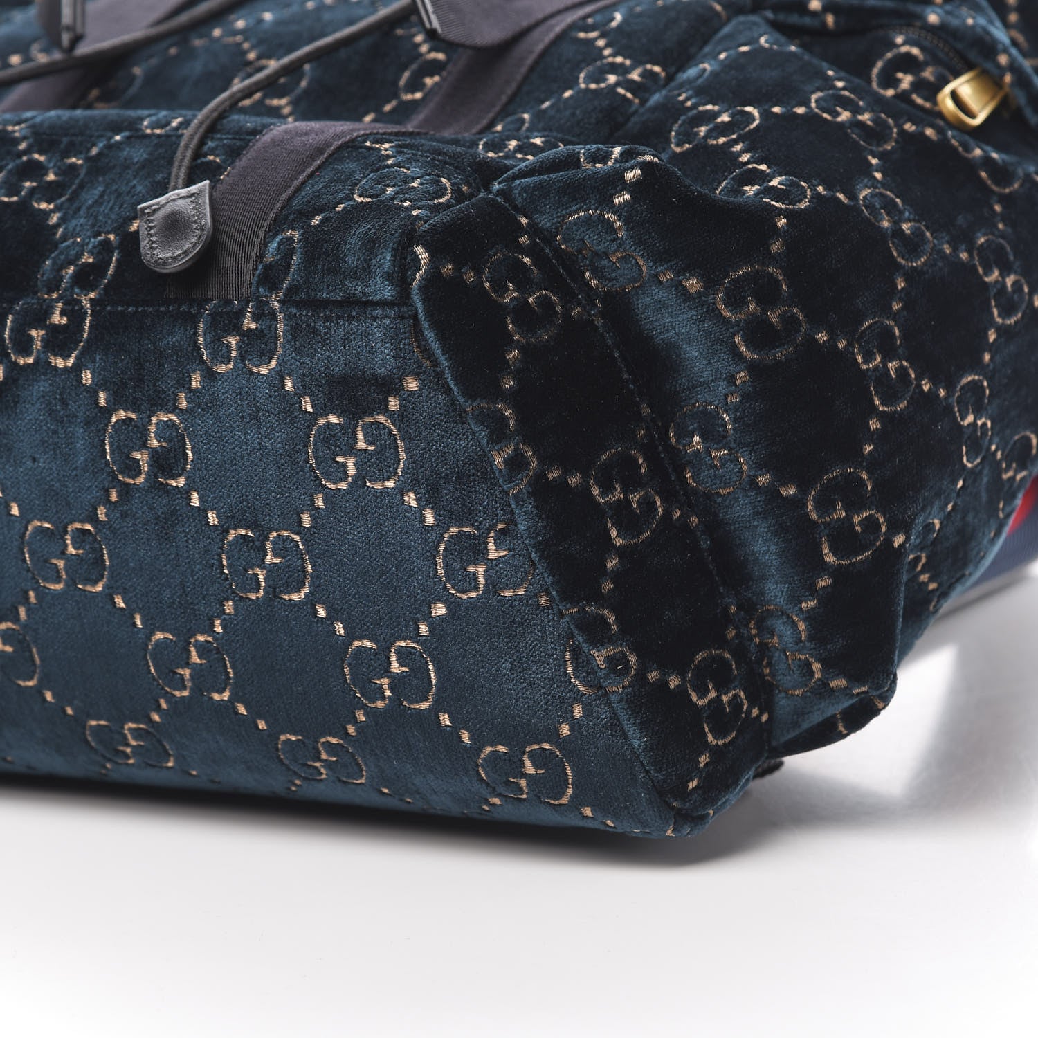 Gucci Velvet GG Monogram Web Medium Double Buckle Backpack Blue Beige Black 9 of 9