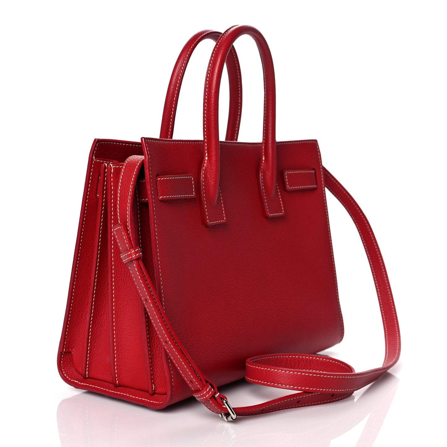 Grained Calfskin Topstich Baby Sac De Jour Red