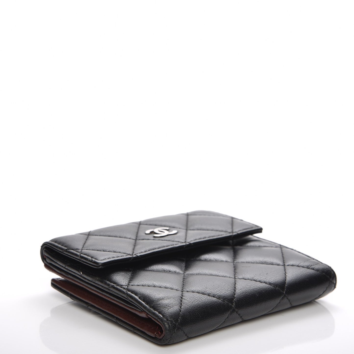 Lambskin Quilted Compact French Flap Wallet Black