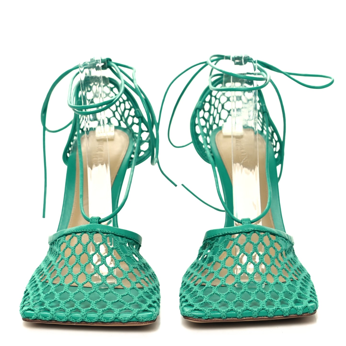 Mesh Nappa Stretch Ankle Tie 90mm Sandals 40.5 Acid Turquoise