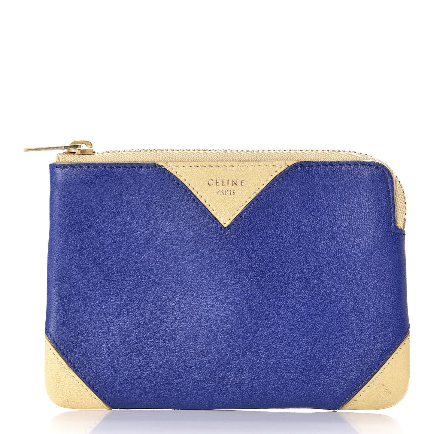 Lambskin Bi-Color Coeur Coin Card Case Blue Beige