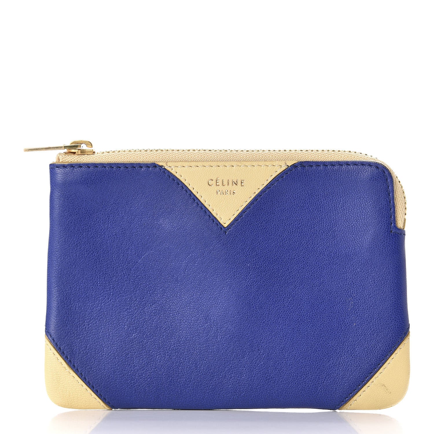 Celine Lambskin Bi-Color Coeur Coin Card Case Blue Beige 3 of 12