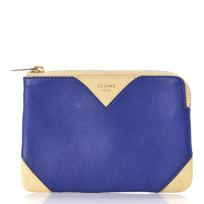 Celine Lambskin Bi-Color Coeur Coin Card Case Blue Beige 3 of 12