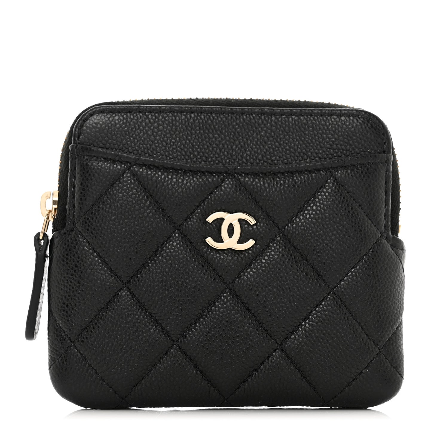 Caviar Quilted Zip Card Holder Wallet Black