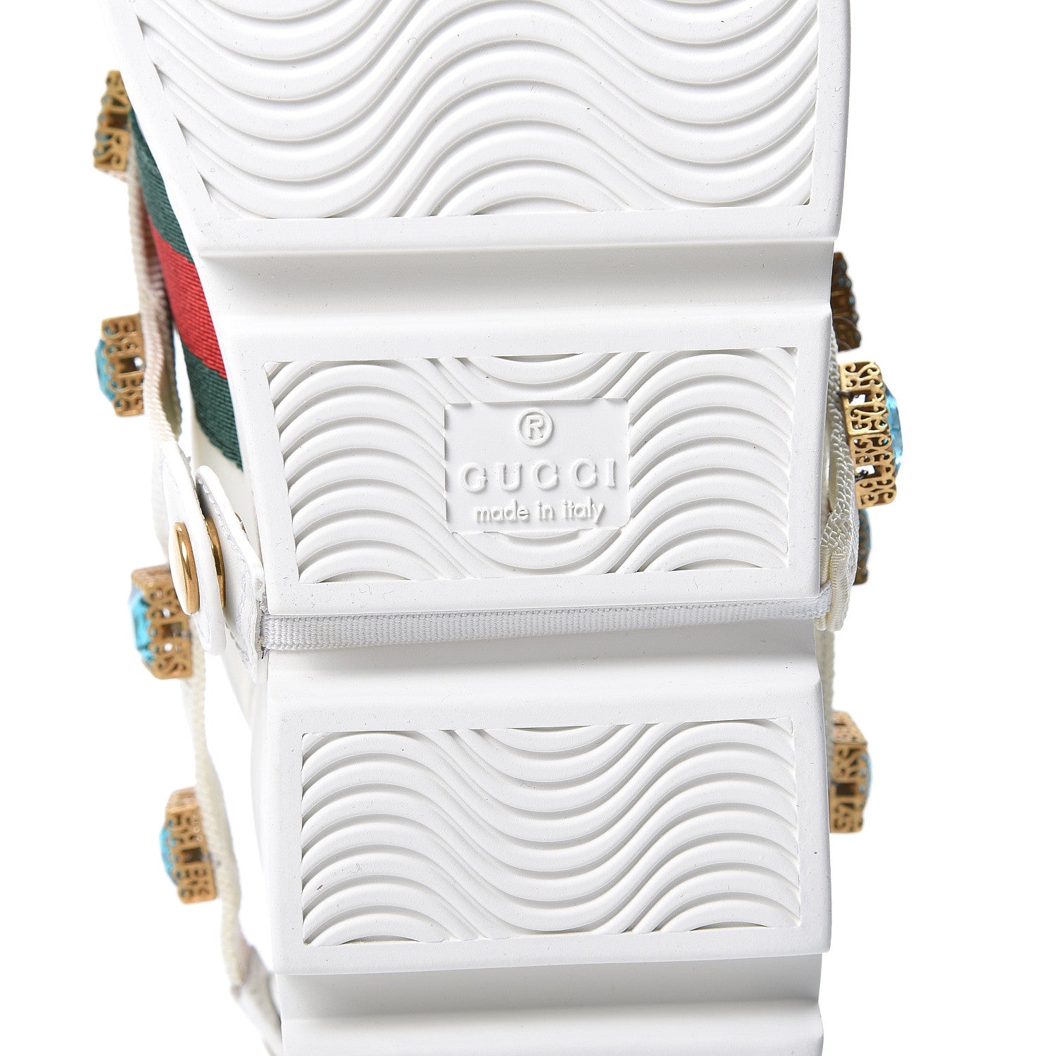 Gucci Calfskin Removable Crystals Bee Embroidered Ace Platform Sneakers 37 White 10 of 11
