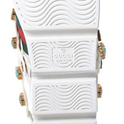 Gucci Calfskin Removable Crystals Bee Embroidered Ace Platform Sneakers 37 White 10 of 11