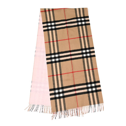 Burberry Cashmere Giant Check Fringe Scarf Camel Ash Rose 2 of 5
