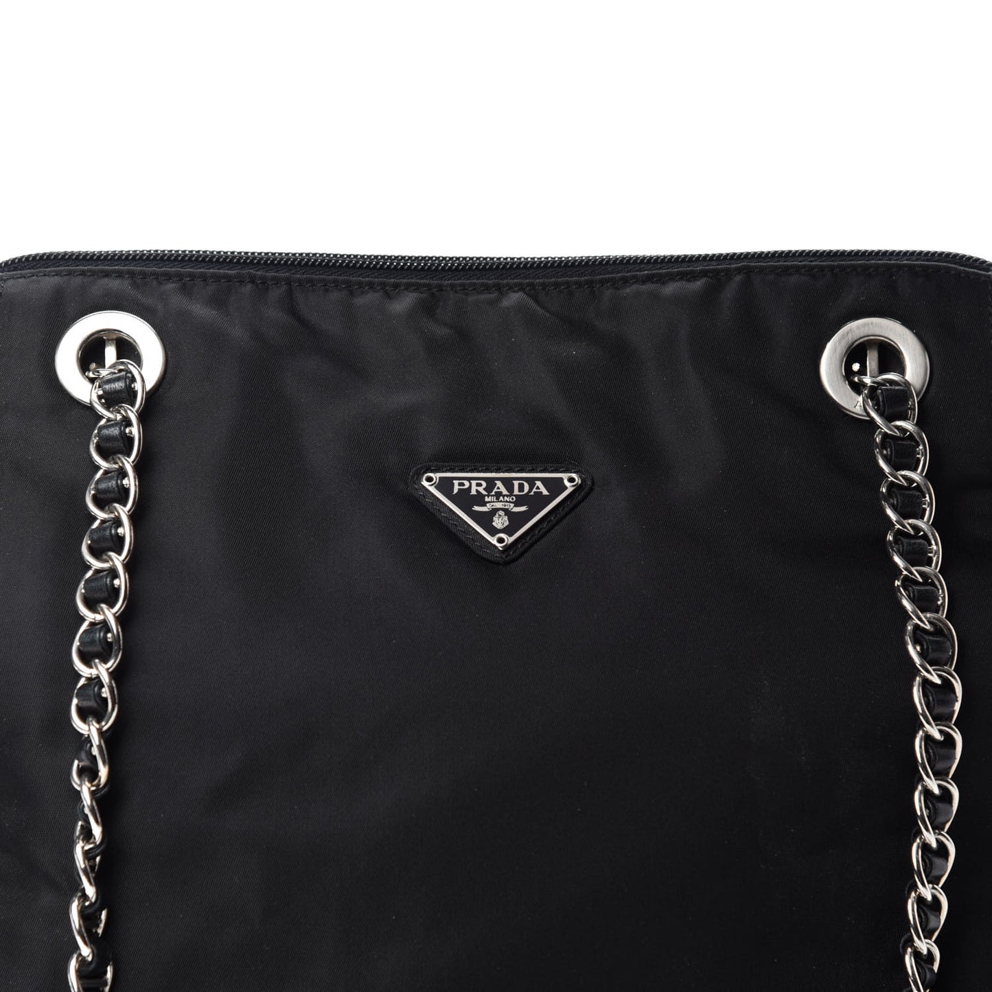 Nylon Tessuto Chain Shoulder Bag Black
