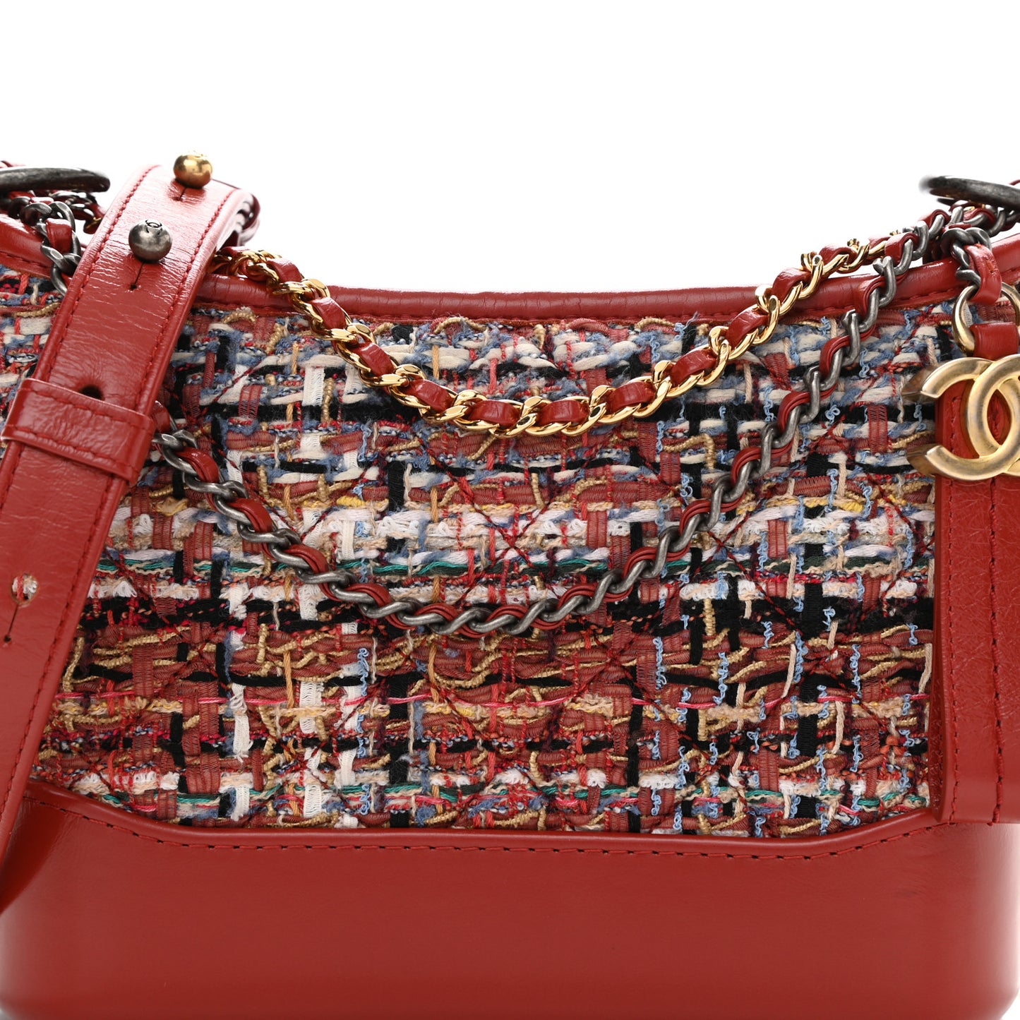 Tweed Calfskin Small Gabrielle Hobo Red