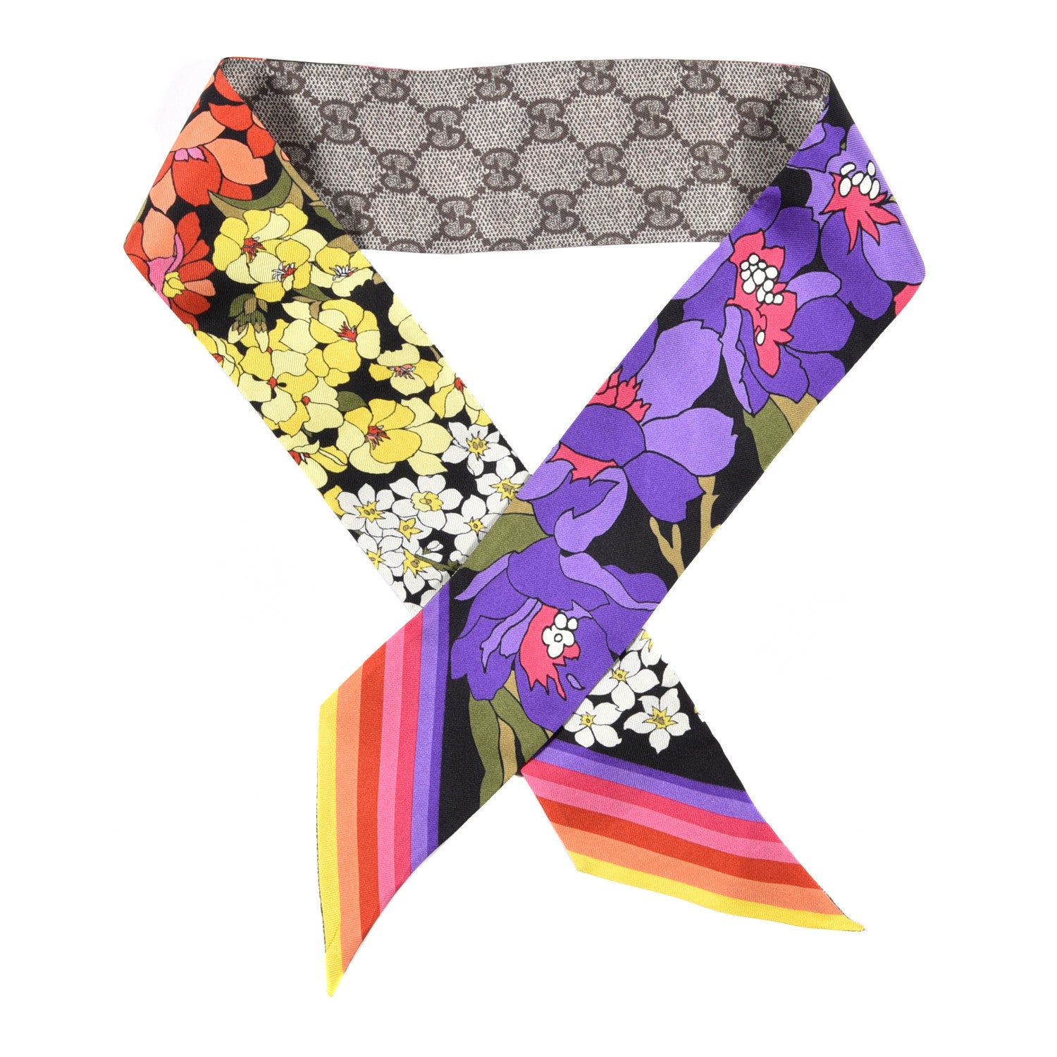 Gucci Silk GG Monogram Floral Print Neck Bow Scarf 1 of 4