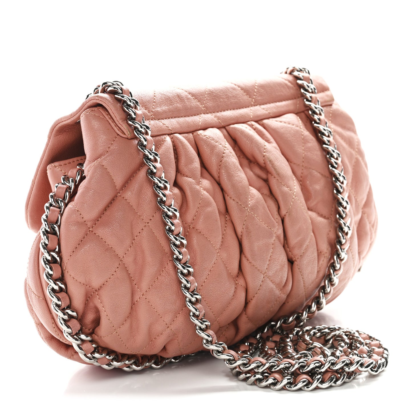 Washed Lambskin Quilted Medium Chain Around Messenger Salmon