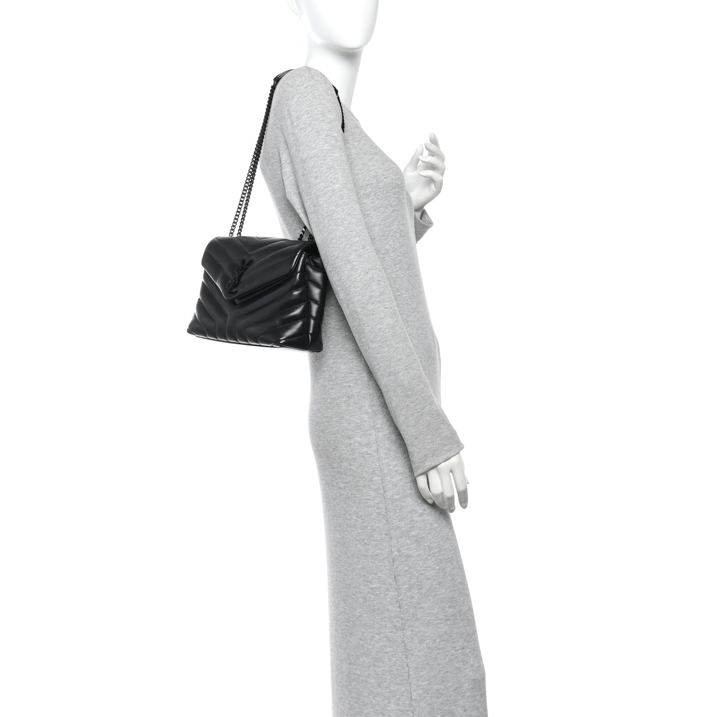 Calfskin Y Quilted Monogram Monochrome Small Loulou Chain Satchel Black Black