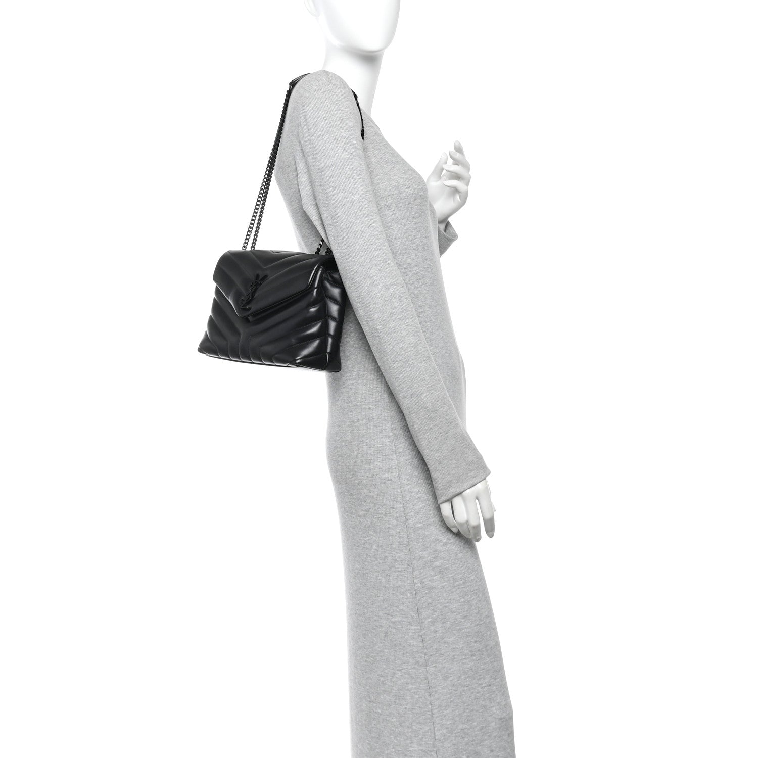 Saint Laurent Calfskin Y Quilted Monogram Monochrome Small Loulou Chain Satchel Black Black 2 of 11