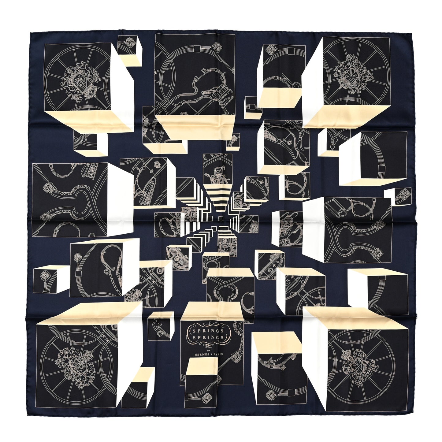 Silk Springs Springs Scarf 90 Bleu Black Beige White
