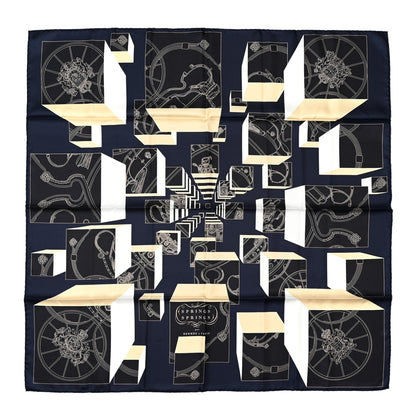 Hermes Silk Springs Springs Scarf 90 Bleu Black Beige White 1 of 4