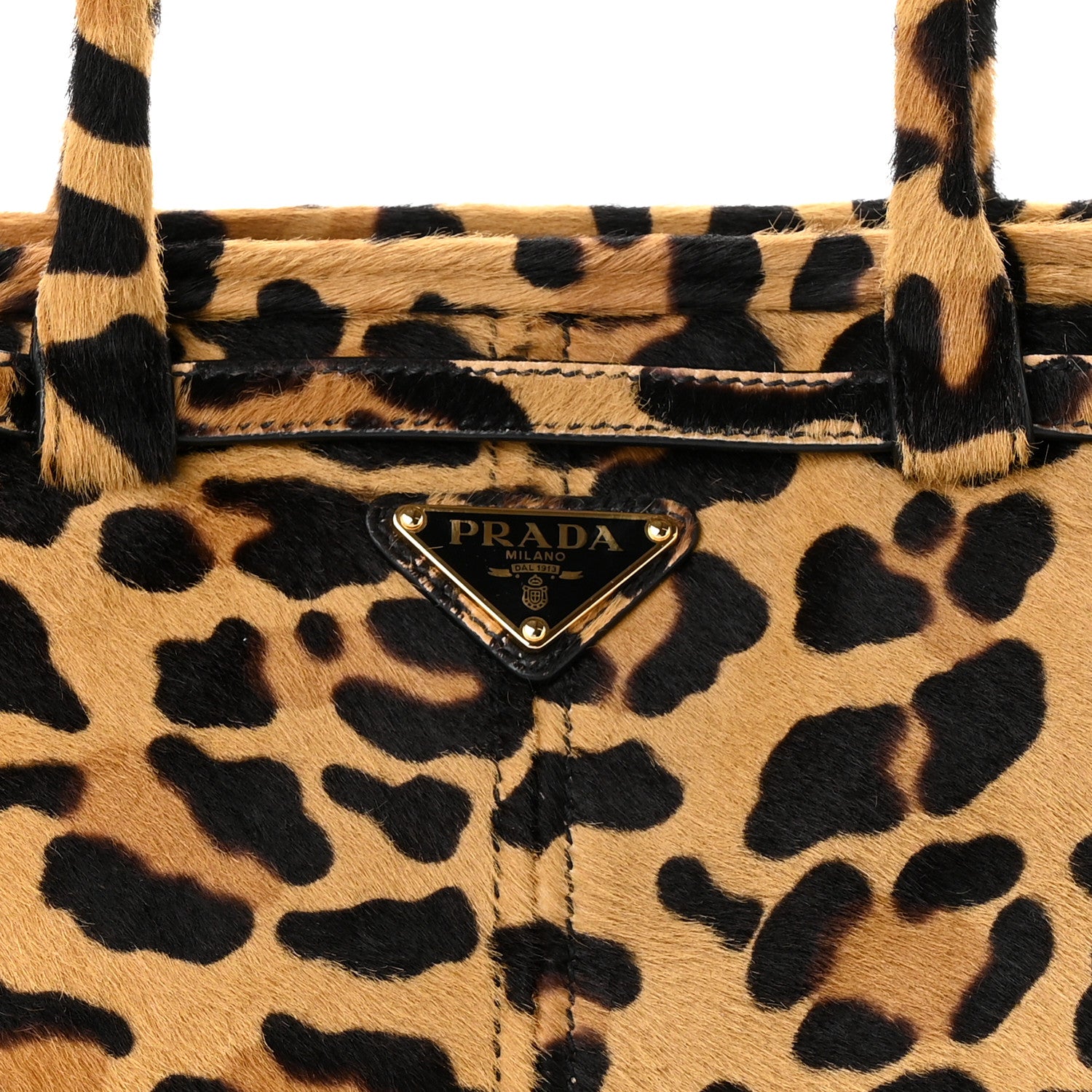 Prada Pony Hair Leopard Print Triangle Medium Bonnie Shoulder Bag Honey 8 of 11