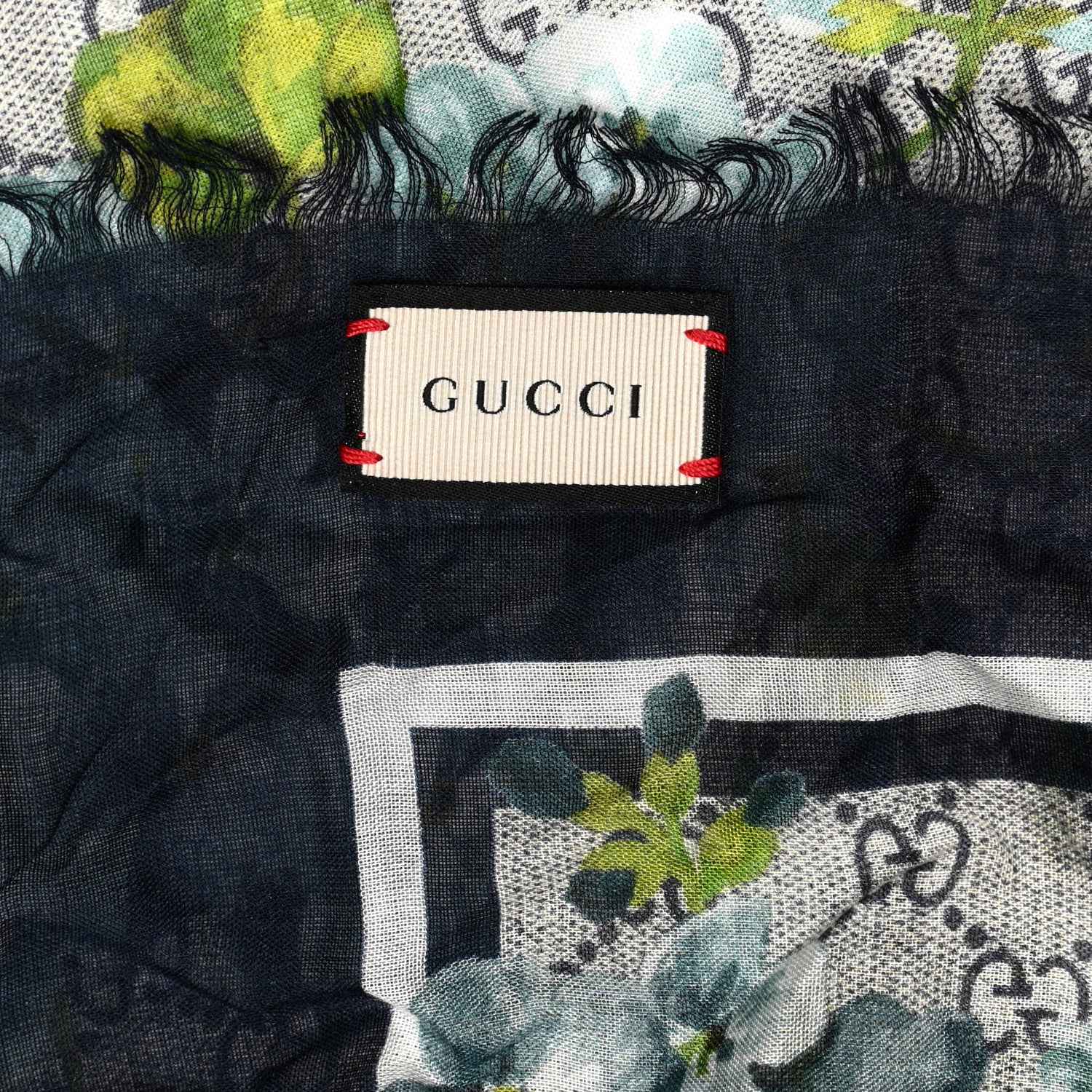 Gucci Modal Silk Monogram New Bloom GG Square Scarf Midnight Blue Sky Blue 6 of 6