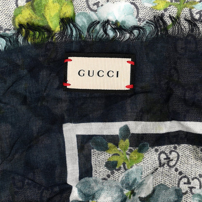 Gucci Modal Silk Monogram New Bloom GG Square Scarf Midnight Blue Sky Blue 6 of 6