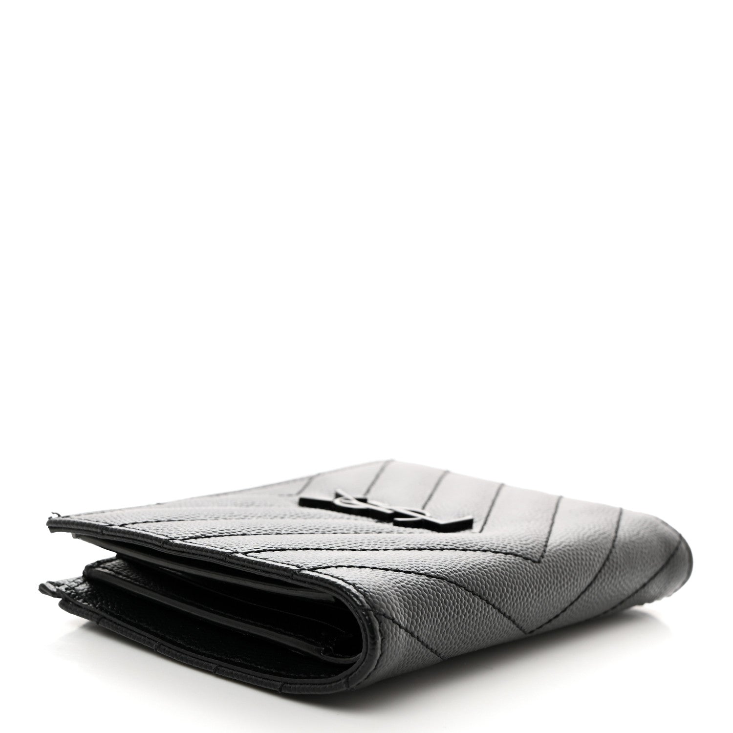 Saint Laurent Grain De Poudre Matelasse Chevron Monogram Zipped Two-Part Wallet Black 4 of 7