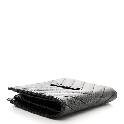 Saint Laurent Grain De Poudre Matelasse Chevron Monogram Zipped Two-Part Wallet Black 4 of 7