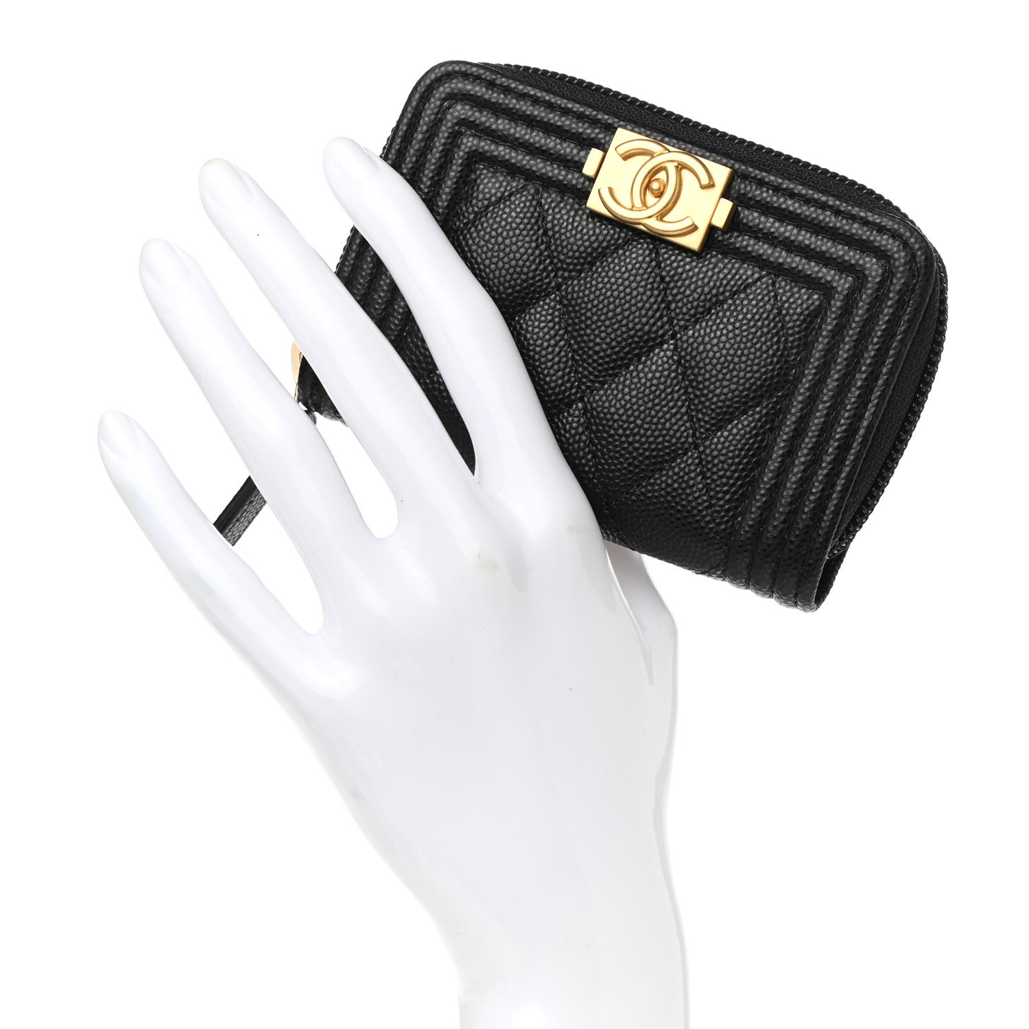 Chanel Caviar Quilted Boy Zip Around Coin Purse Wallet Black 2 of 8