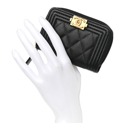 Chanel Caviar Quilted Boy Zip Around Coin Purse Wallet Black 2 of 8