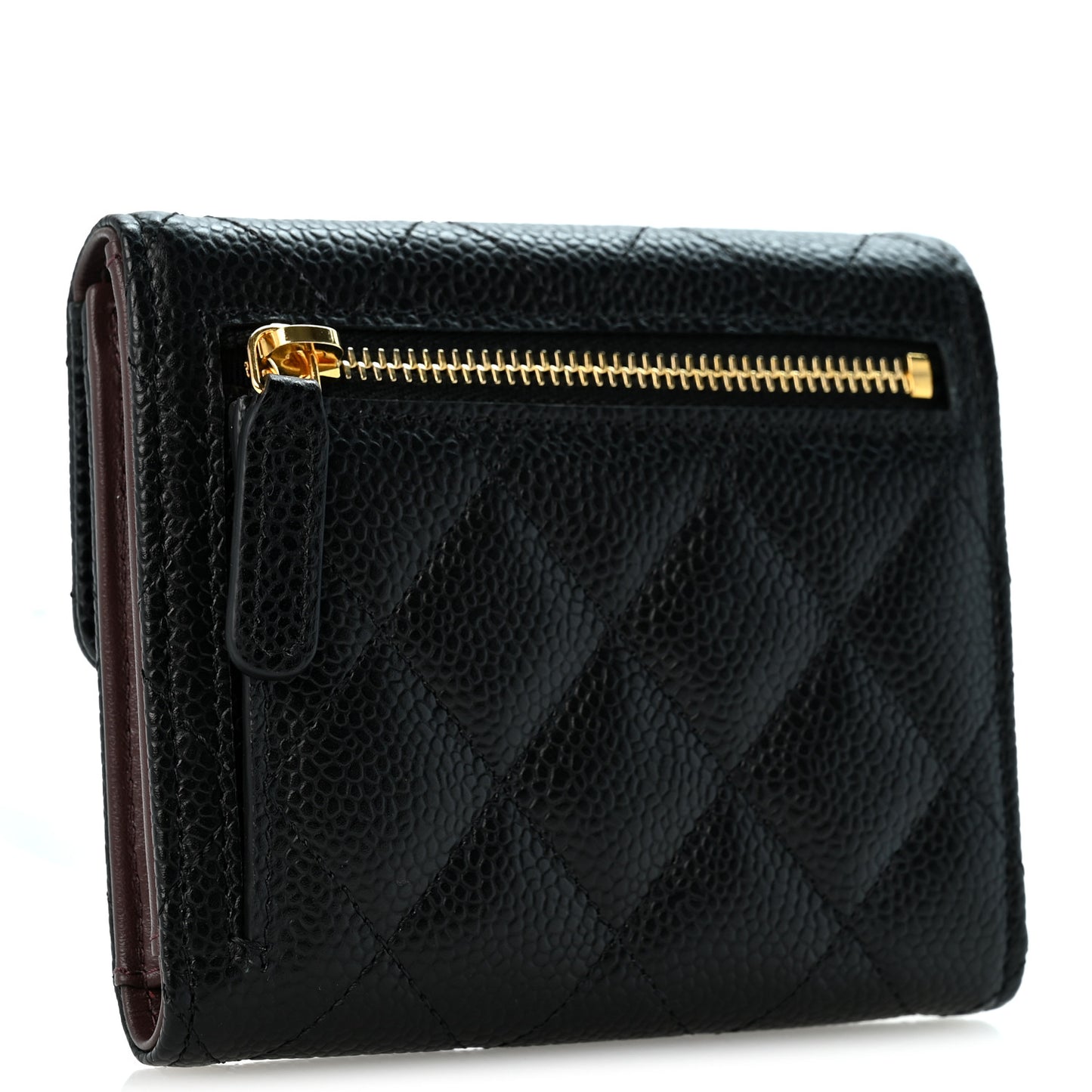 Caviar Quilted Compact Flap Wallet Black