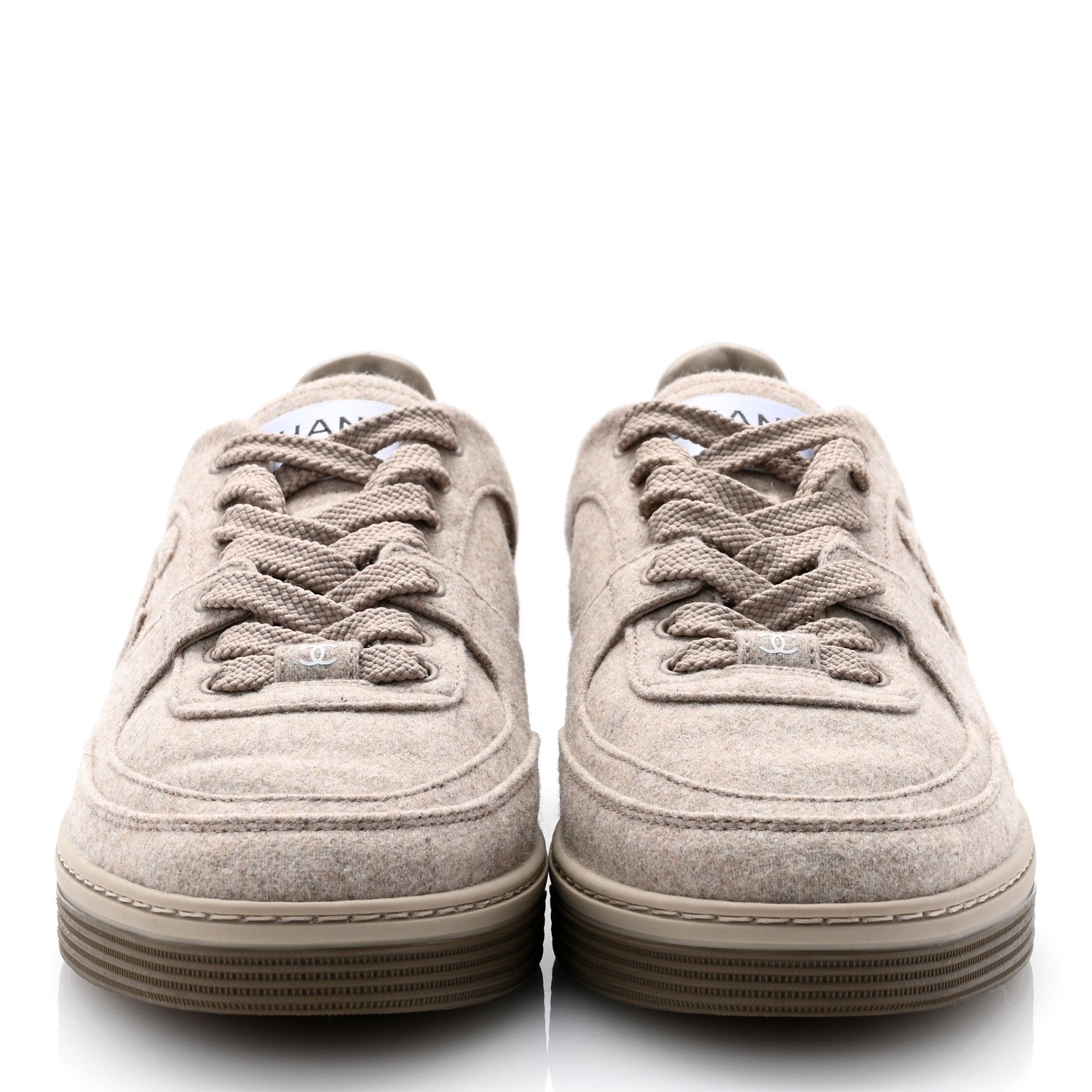 Chanel Wool Mixed Fibers Womens CC Sneakers 37.5 Beige 2 of 8
