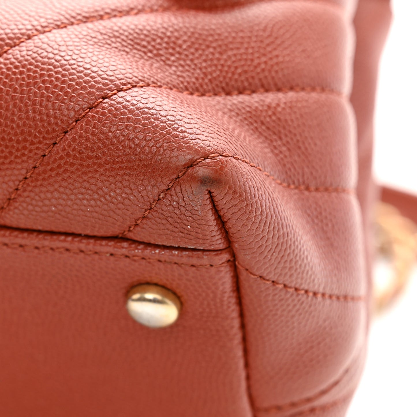 Caviar Chevron Quilted Small Coco Handle Flap Dark Orange