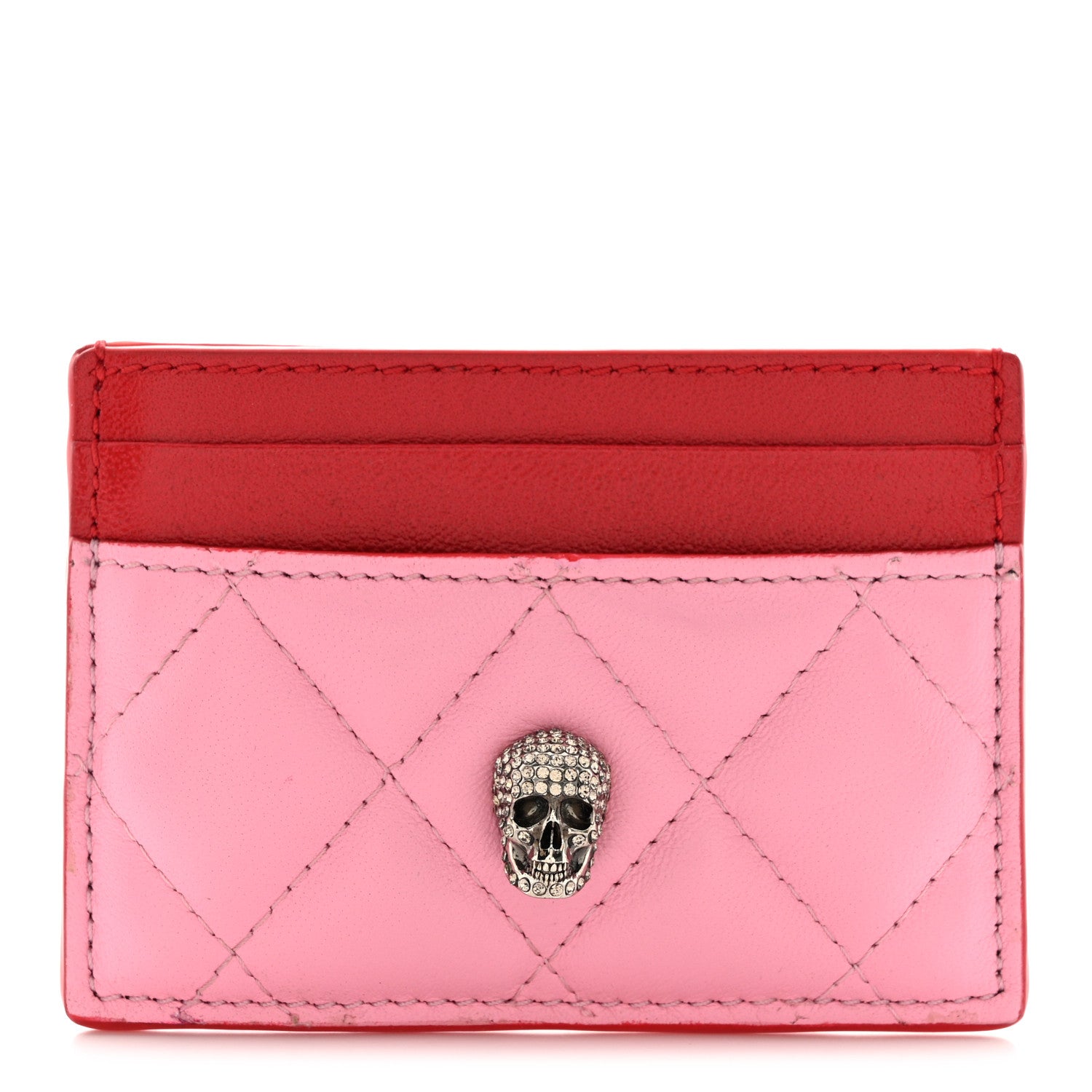 Alexander McQueen Lambskin Quilted Skull Card Holder Pastel Pink 1 of 9
