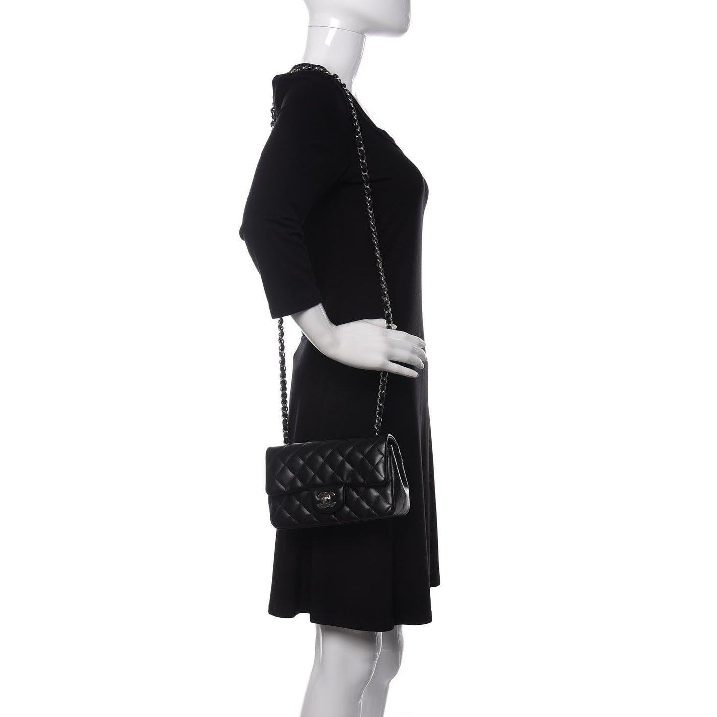 Lambskin Quilted Mini Rectangular Flap Black