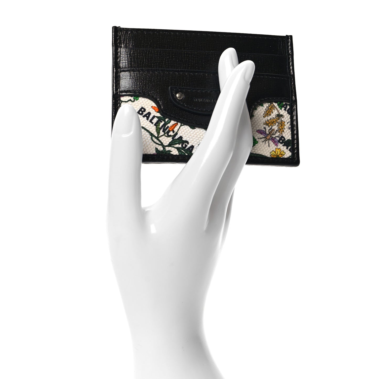 X GUCCI Canvas Azalea Calfskin Flora Logo Print Neo Classic Card Holder White Multicolor Black