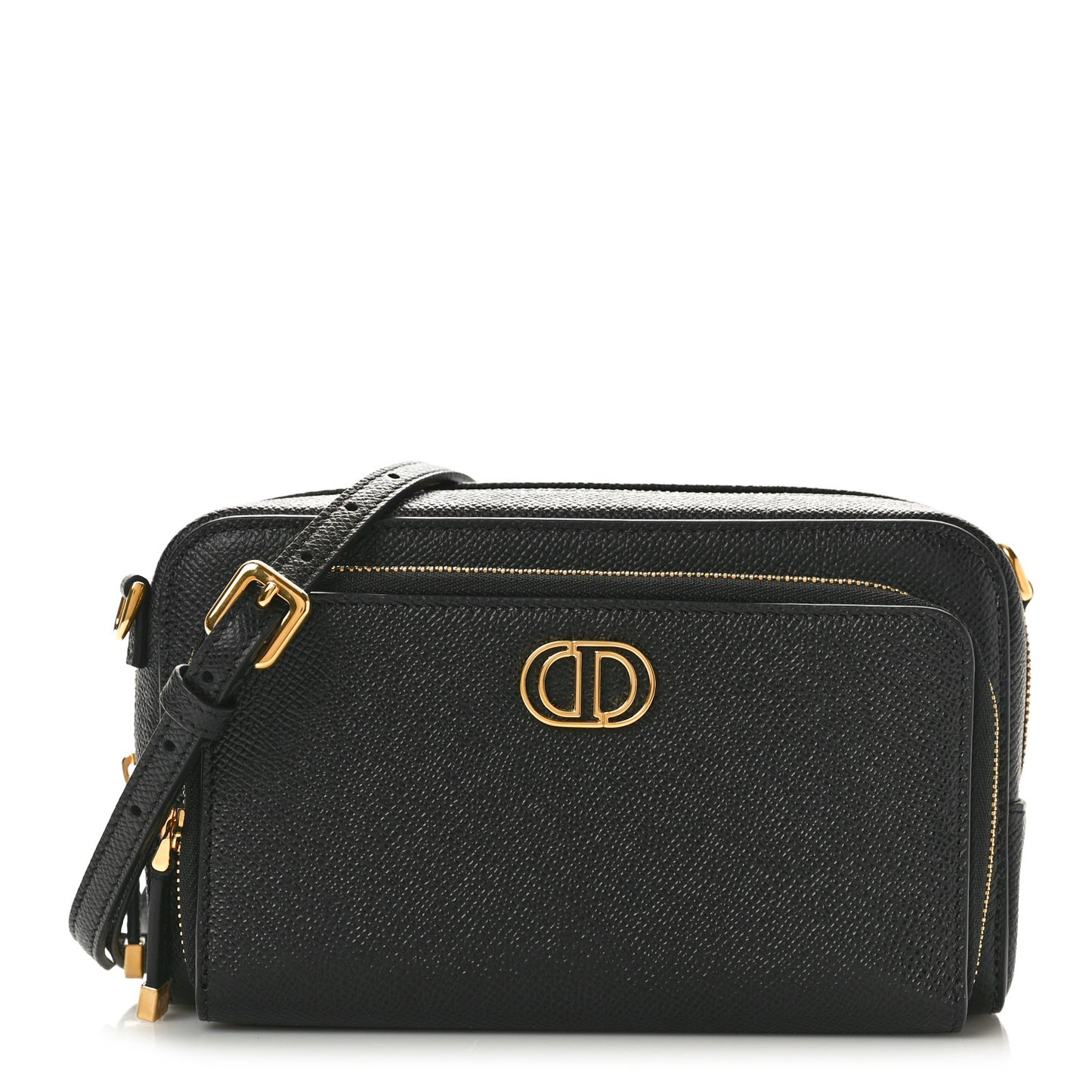 Grained Calfskin Caro Double Pouch Black
